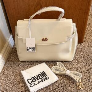 Cavalli Class NWT Tatiana Large Top Handle Bag in the color White Asparagus.
